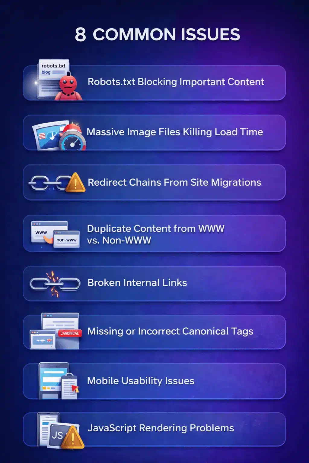 Most common technical SEO issues found in website audits