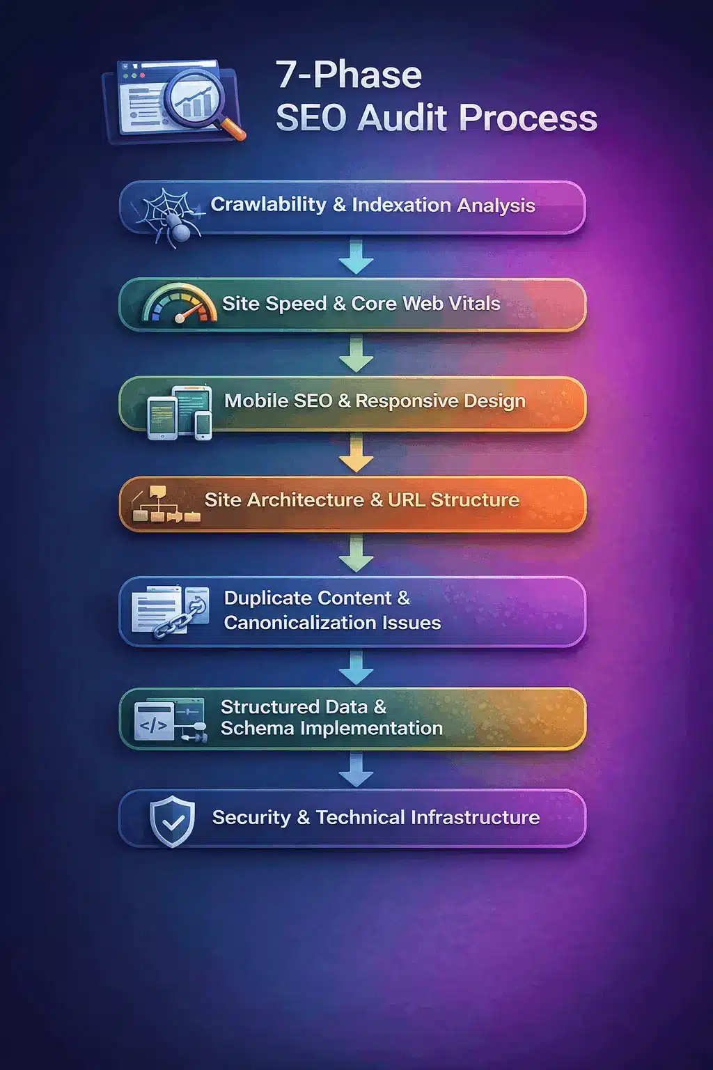 7-phase technical SEO audit workflow diagram