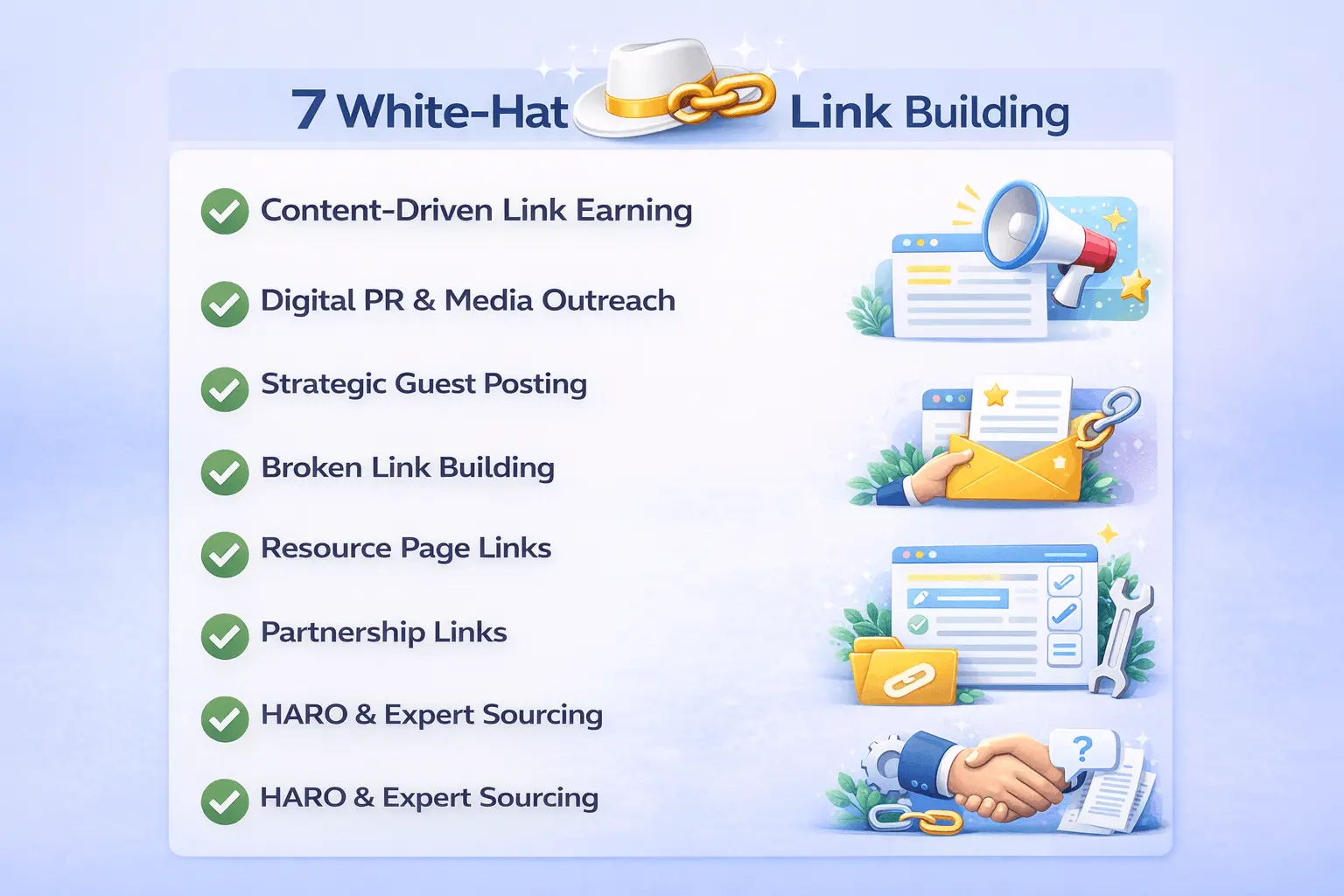 7 white hat link building strategies that work in 2026