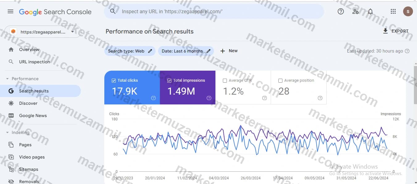 Zega Apparel Google Search Console performance data