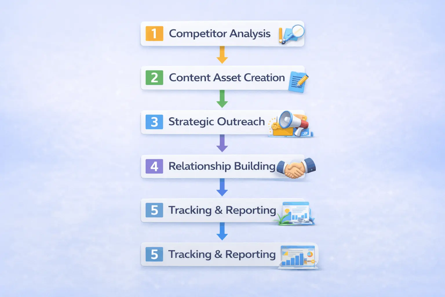 Step-by-step link building process workflow